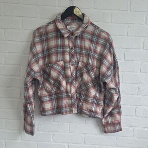 Ci Sono Red and Gray Plaid Button-Down Shirt